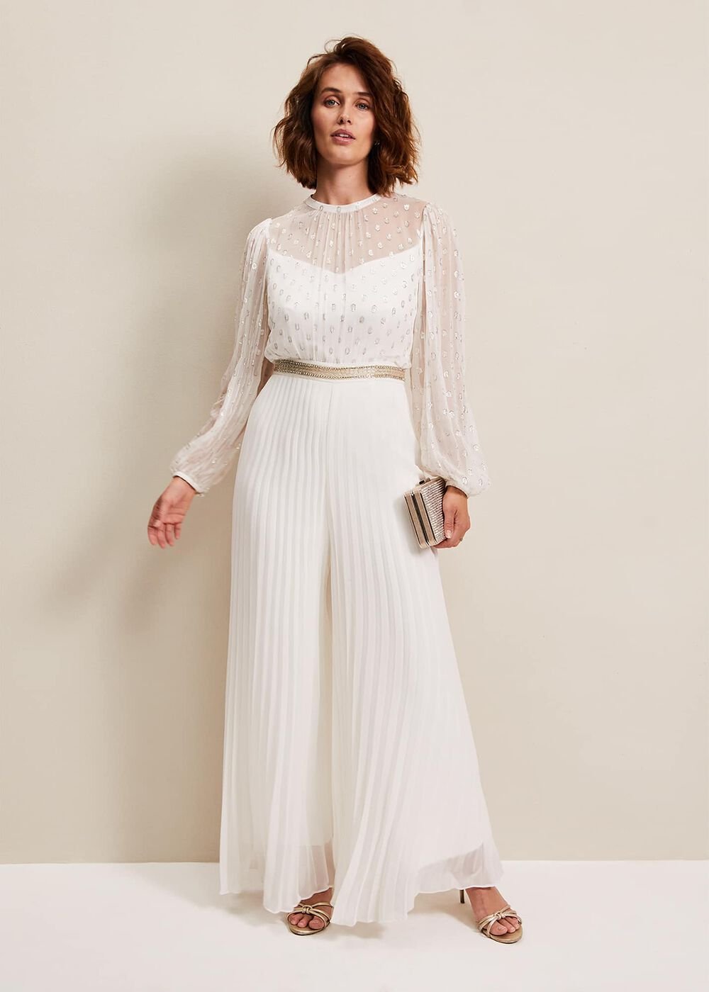 Larissa Pleated Jumpsuit Ivory