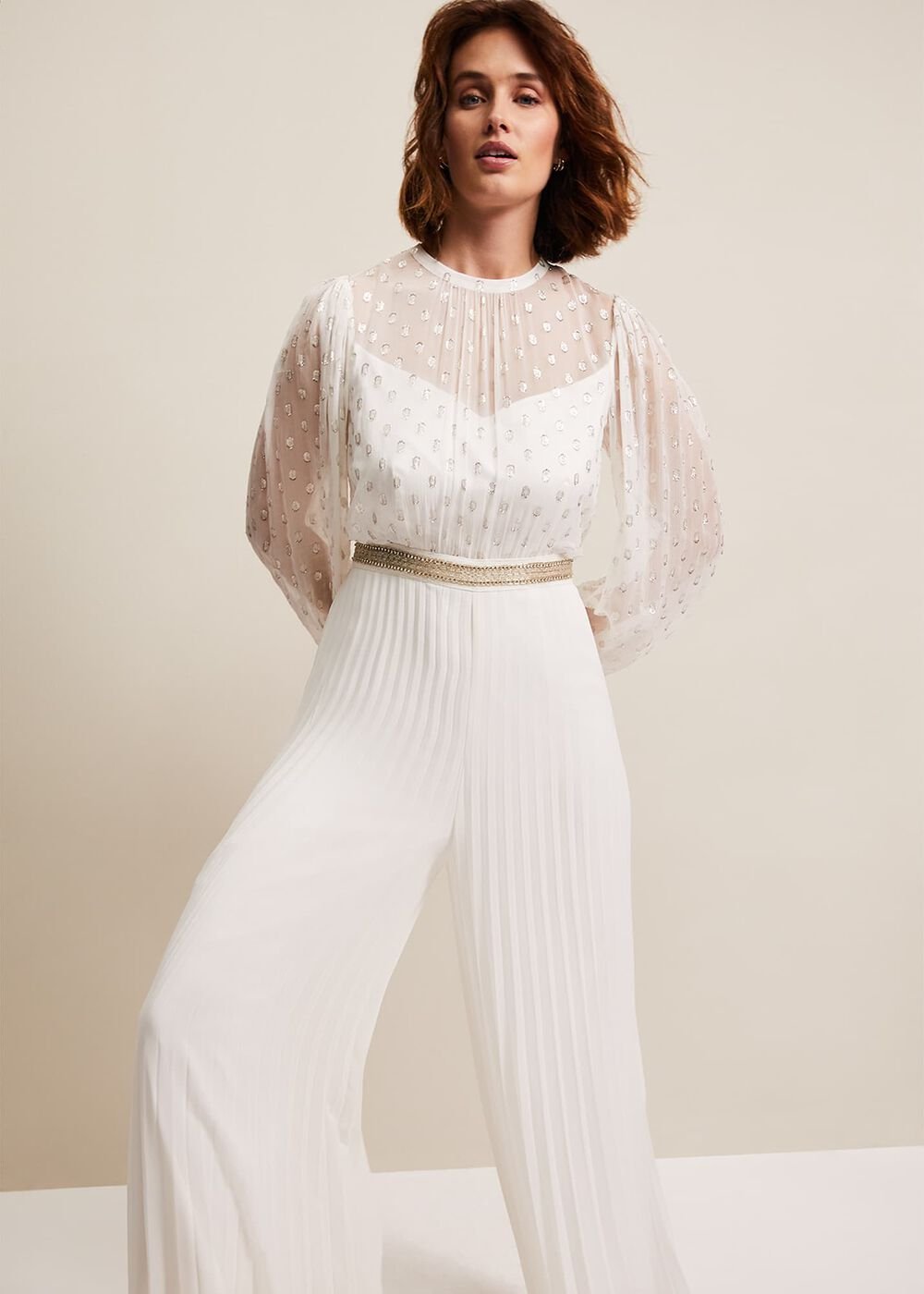 Larissa Pleated Jumpsuit Ivory