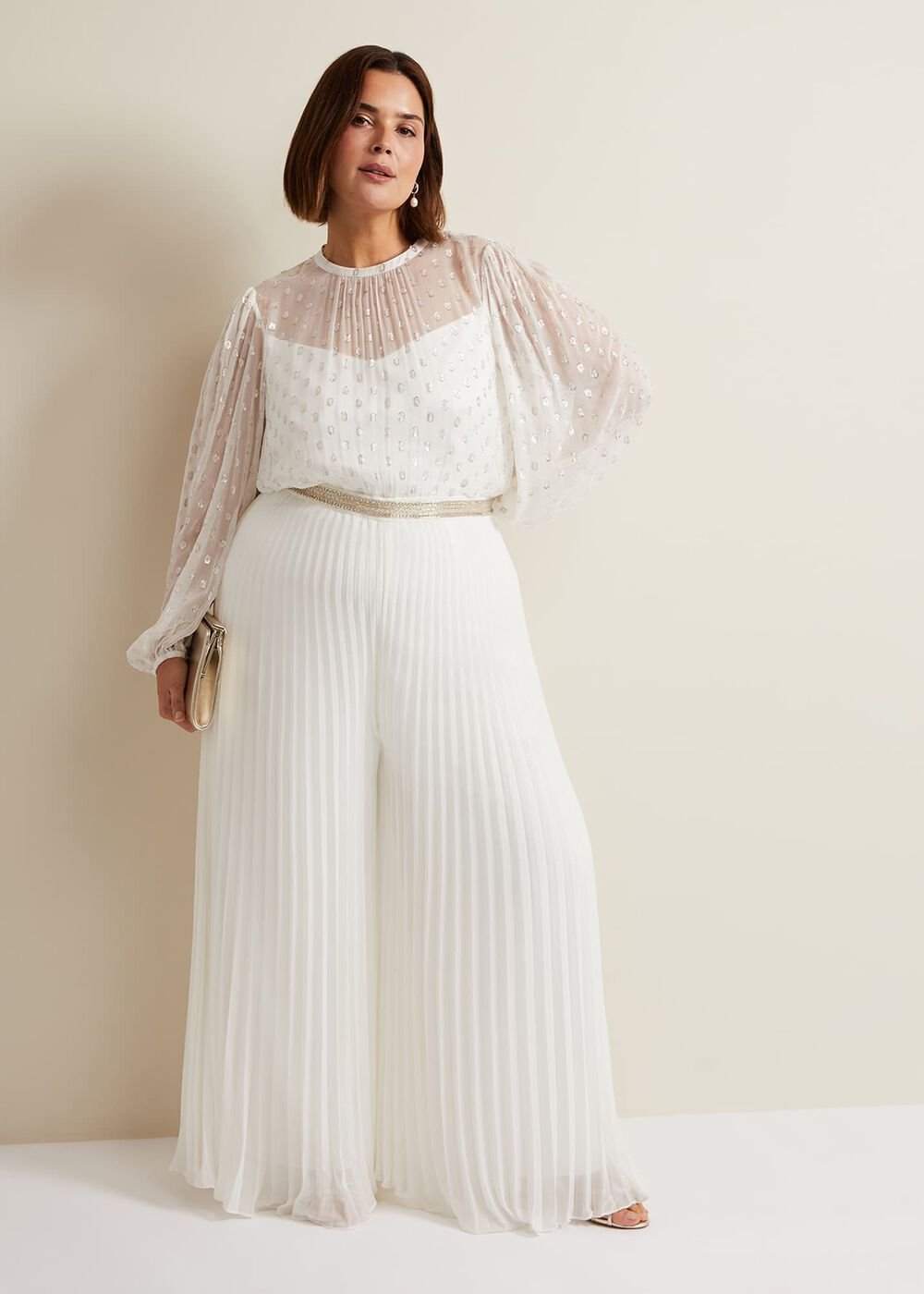 Larissa Pleated Jumpsuit Ivory