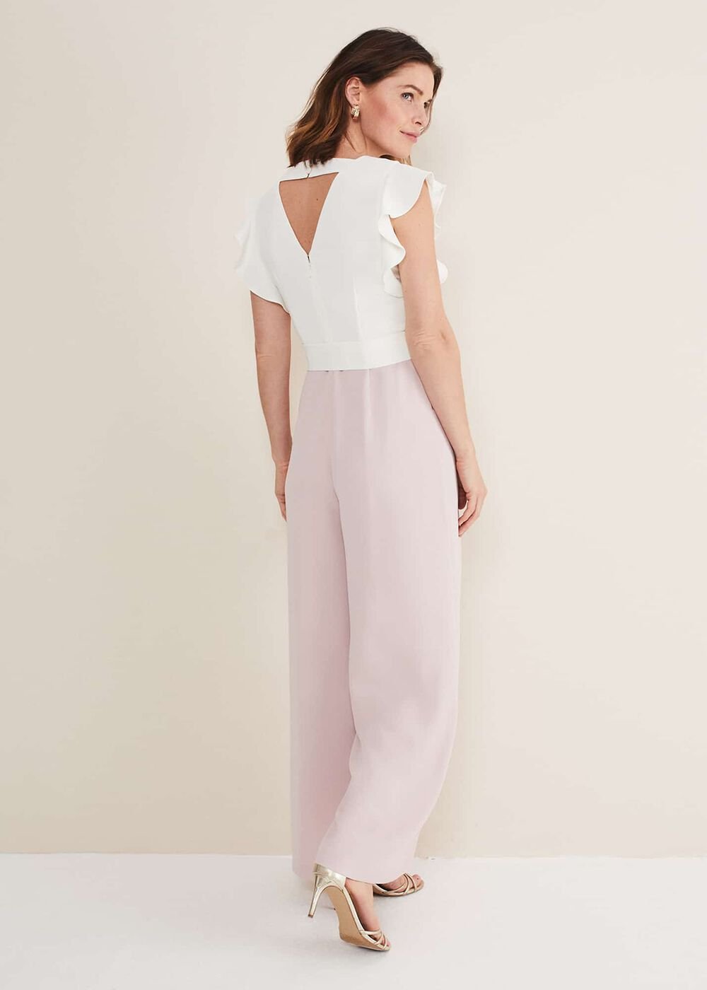 Kallie V Neck Frill Jumpsuit Antique Rose/Ivory