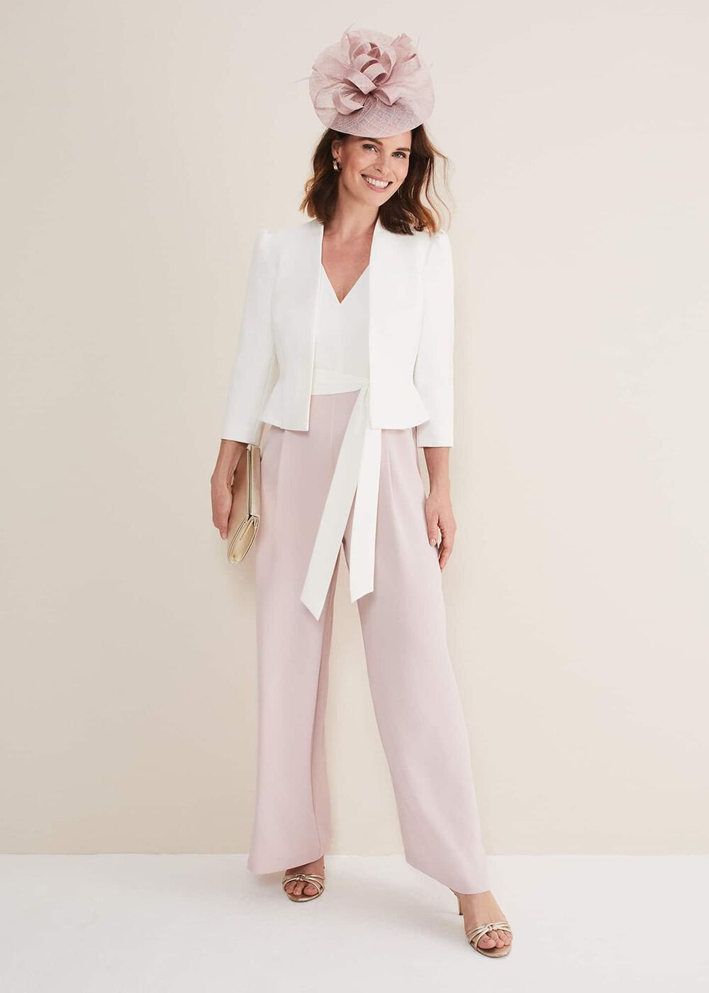 Kallie V Neck Frill Jumpsuit Antique Rose/Ivory
