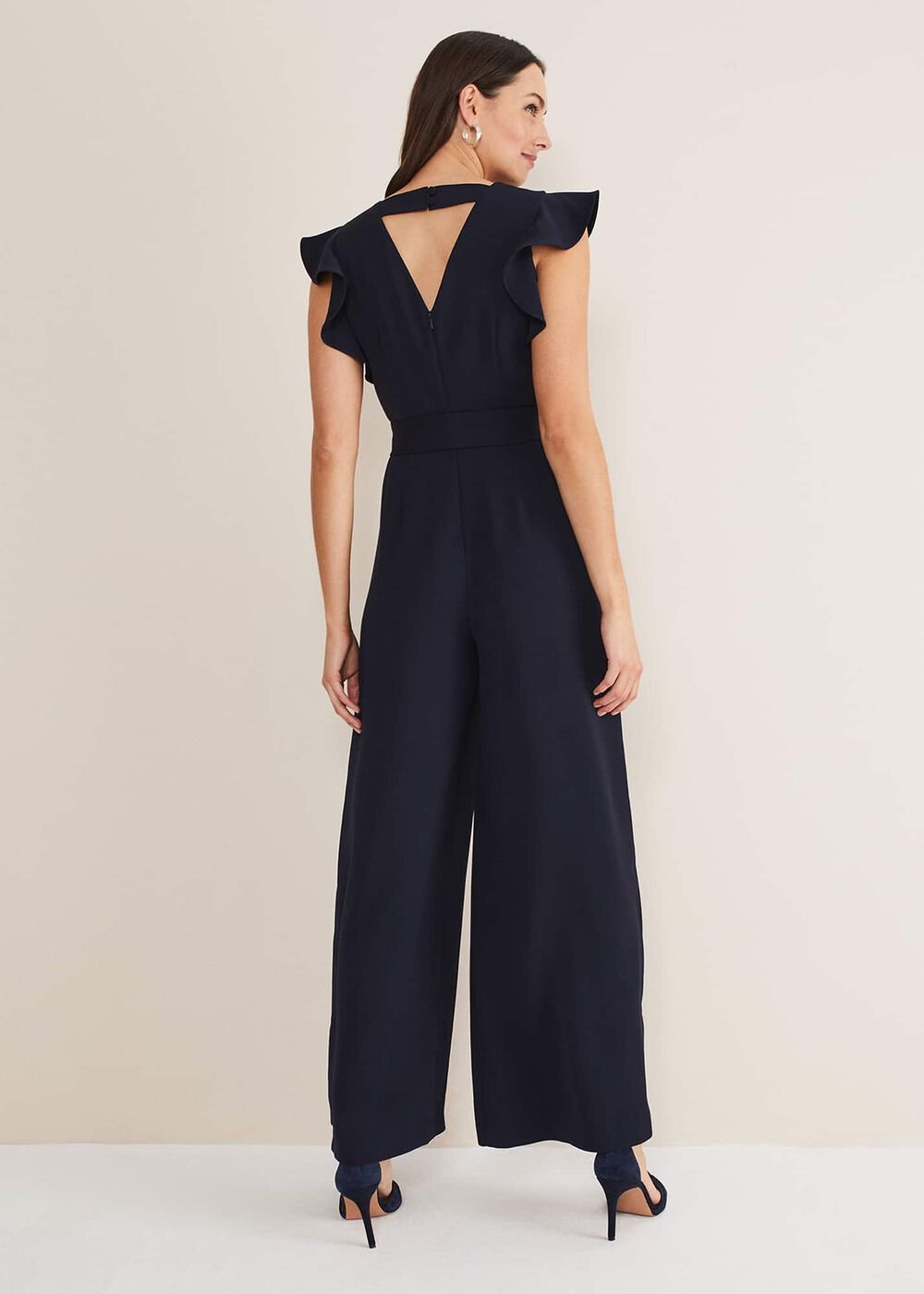 Kallie V Neck Frill Jumpsuit Navy