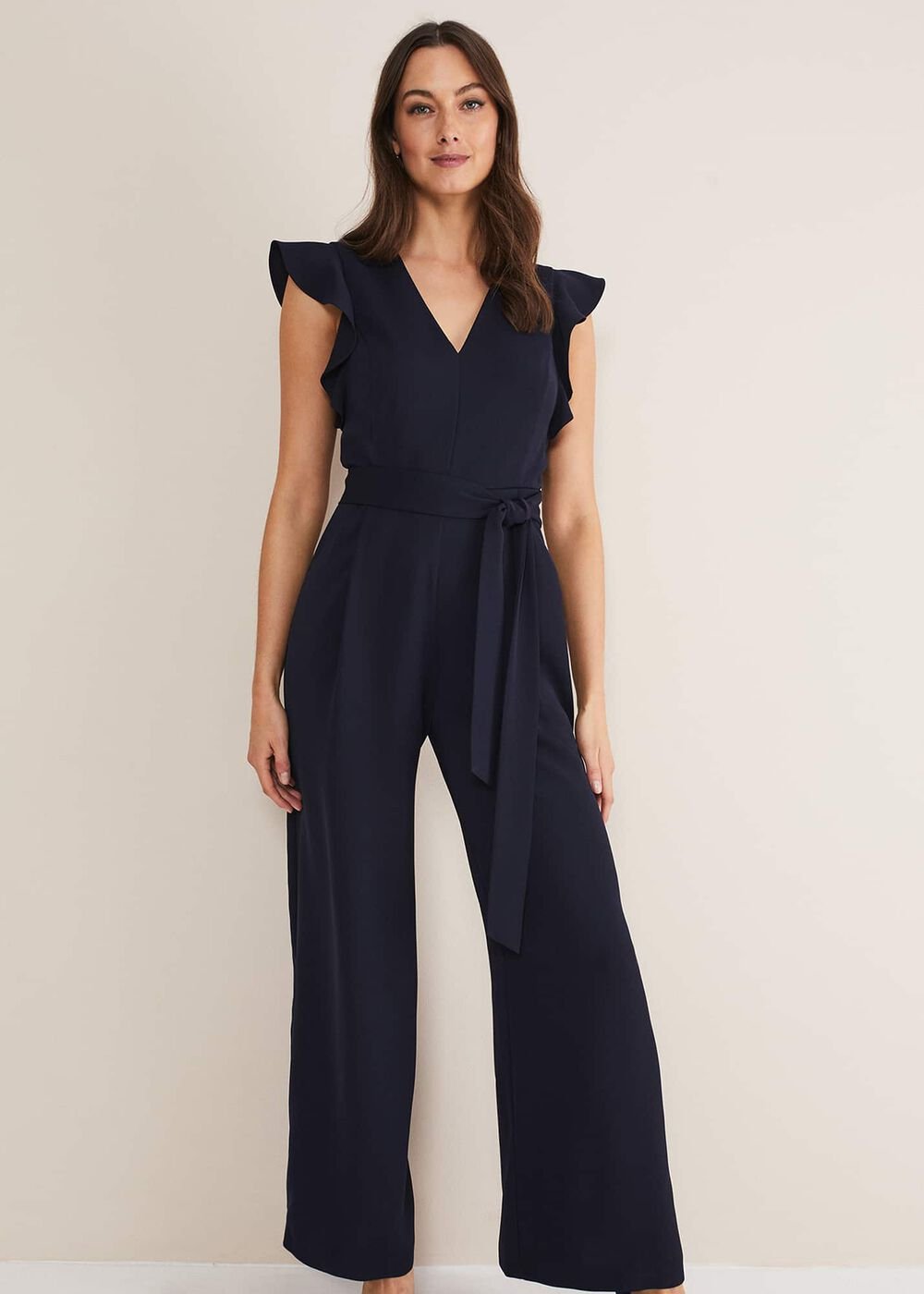 Kallie V Neck Frill Jumpsuit Navy