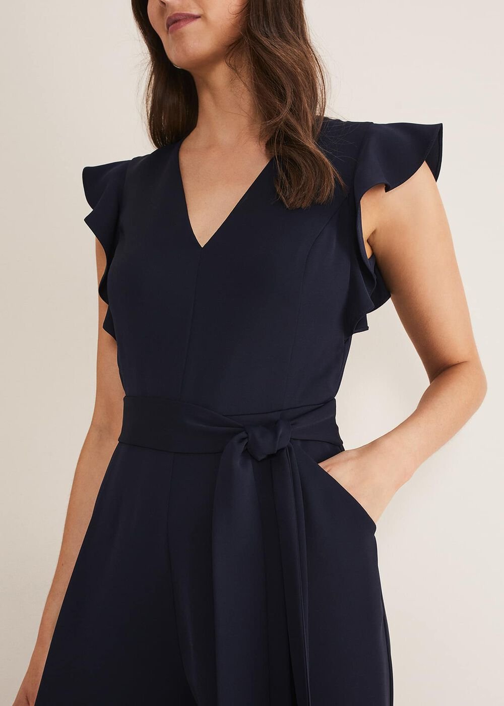 Kallie V Neck Frill Jumpsuit Navy