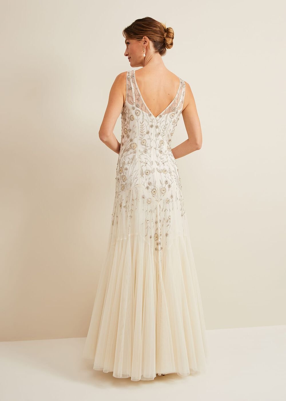 Milana Beaded Tulle Maxi Wedding Dress Parchment