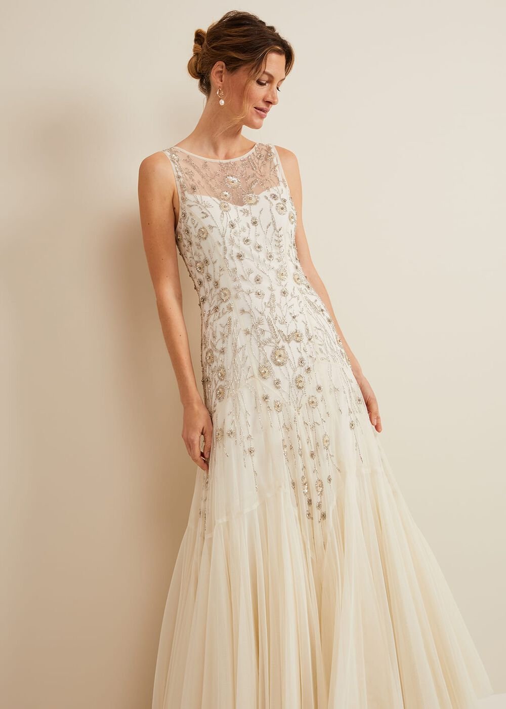 Milana Beaded Tulle Maxi Wedding Dress Parchment