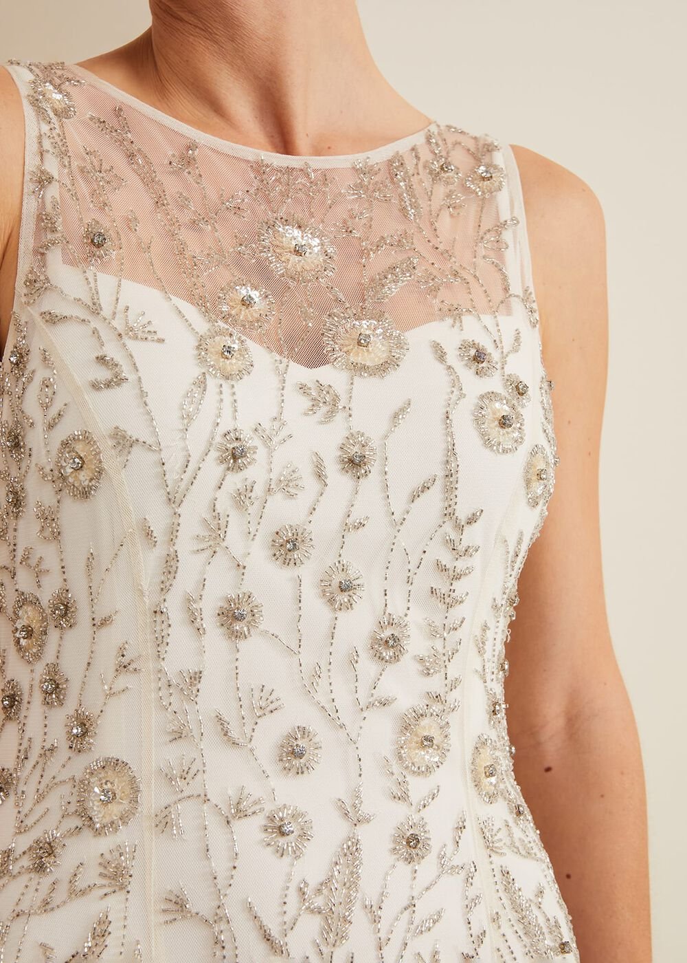 Milana Beaded Tulle Maxi Wedding Dress Parchment
