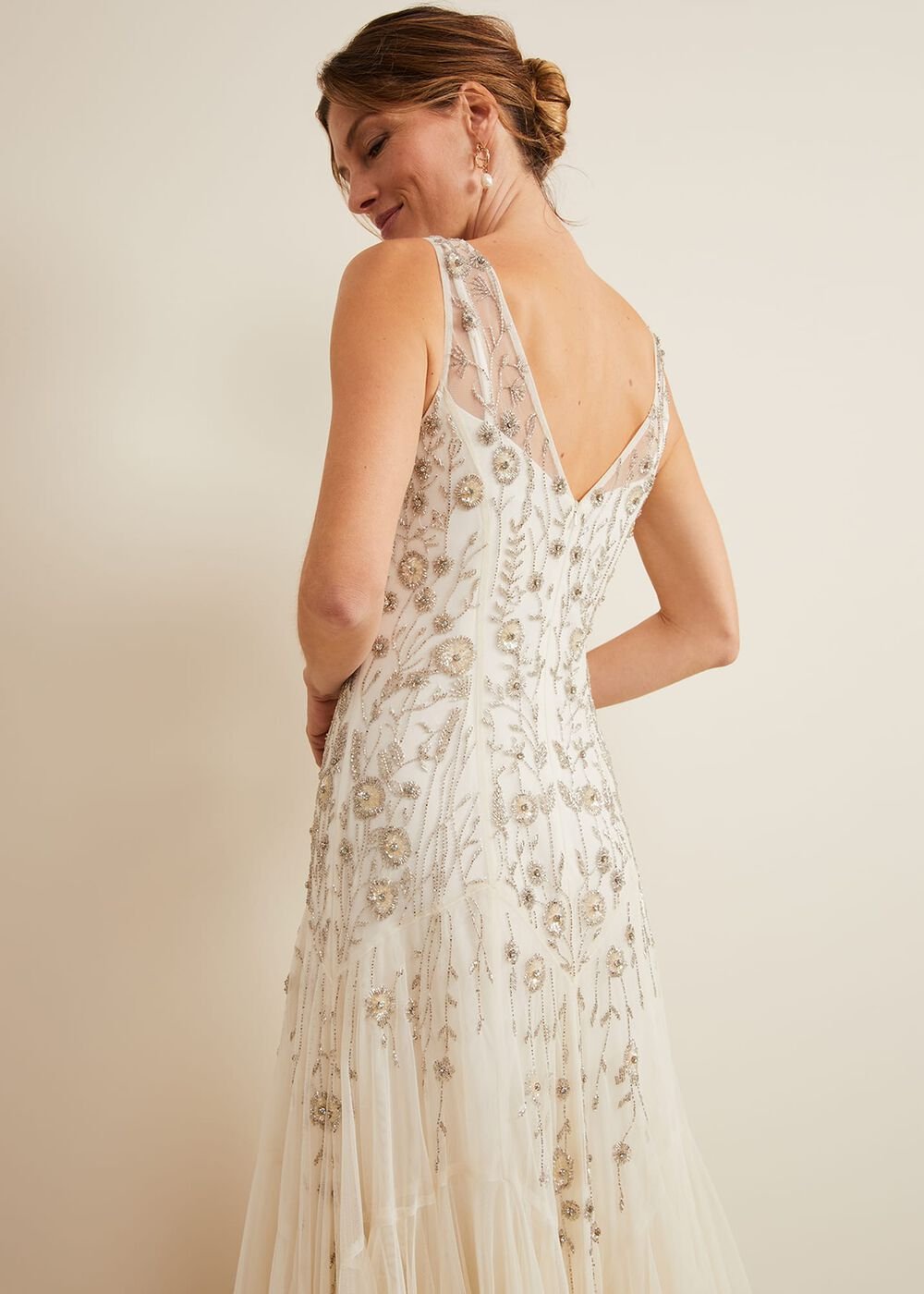 Milana Beaded Tulle Maxi Wedding Dress Parchment