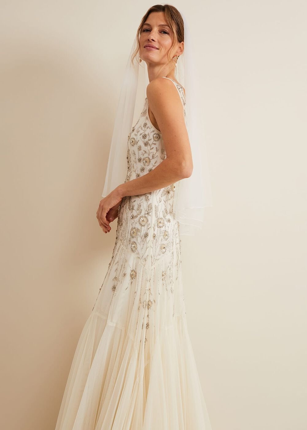 Milana Beaded Tulle Maxi Wedding Dress Parchment