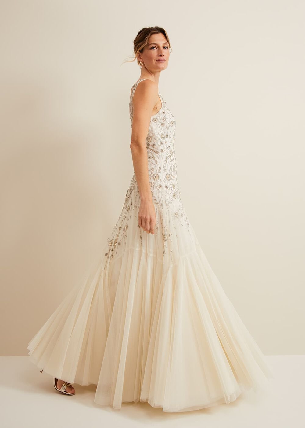 Milana Beaded Tulle Maxi Wedding Dress Parchment