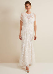 Delilah Mesh Embroidered Maxi Wedding Dress Parchment
