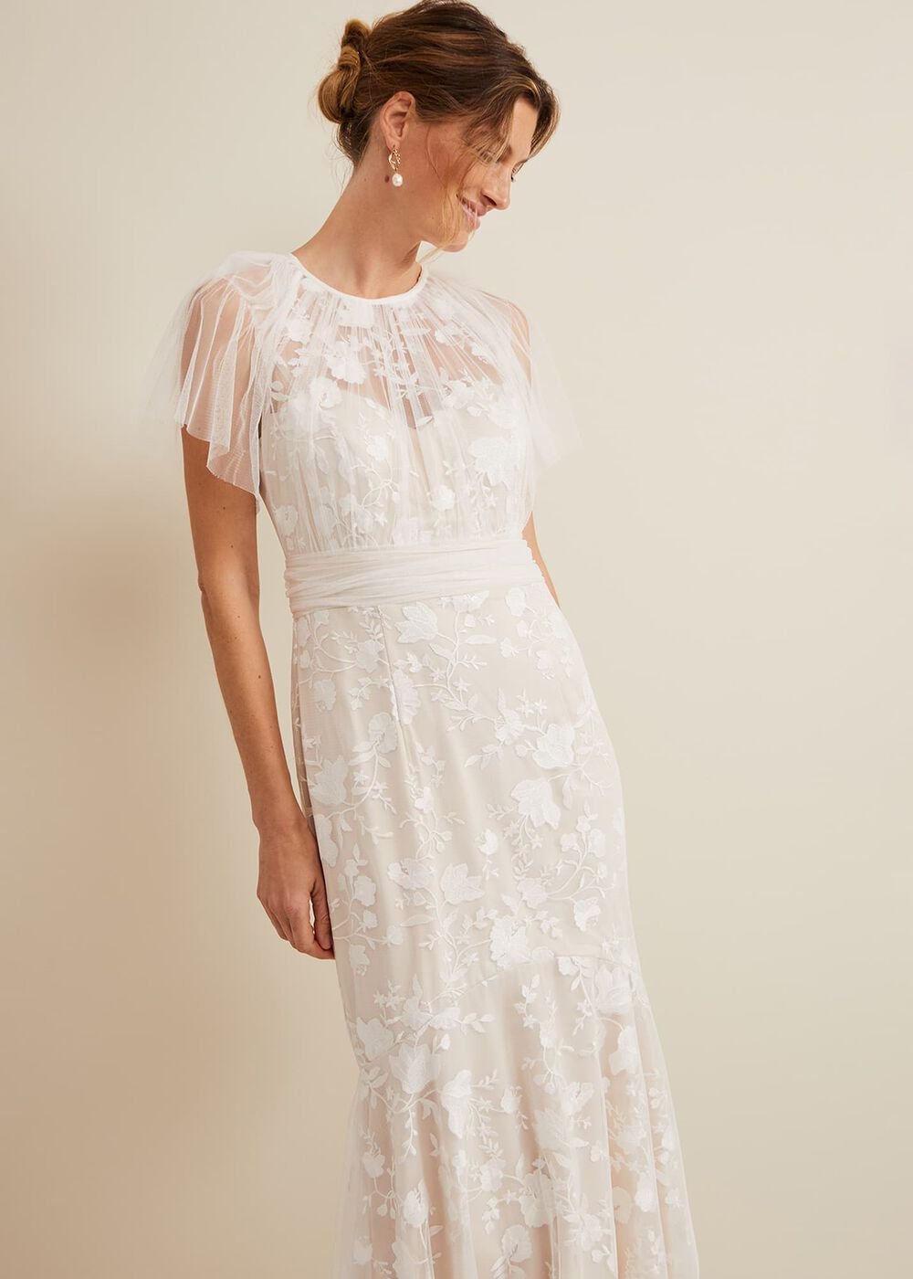 Delilah Mesh Embroidered Maxi Wedding Dress Parchment