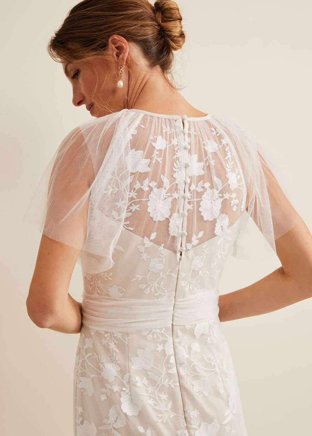 Delilah Mesh Embroidered Maxi Wedding Dress Parchment