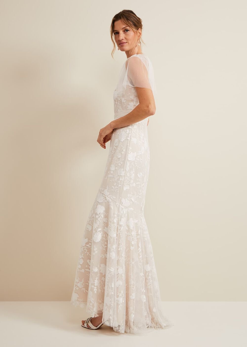 Delilah Mesh Embroidered Maxi Wedding Dress Parchment