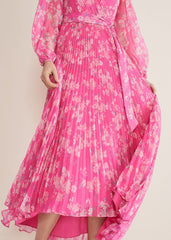 Neon Pink Floral Pleated Maxi Dress Neon Pink