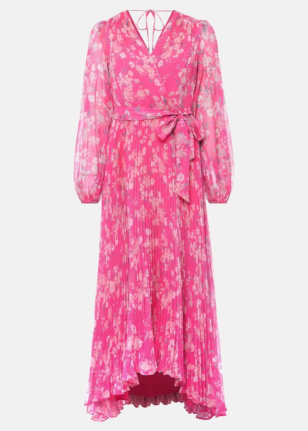 Neon Pink Floral Pleated Maxi Dress Neon Pink