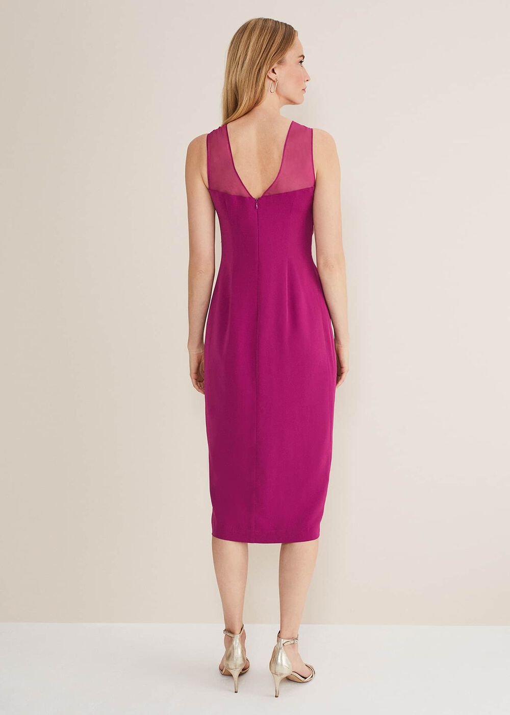 Leah Ruched Midi Dress Magenta
