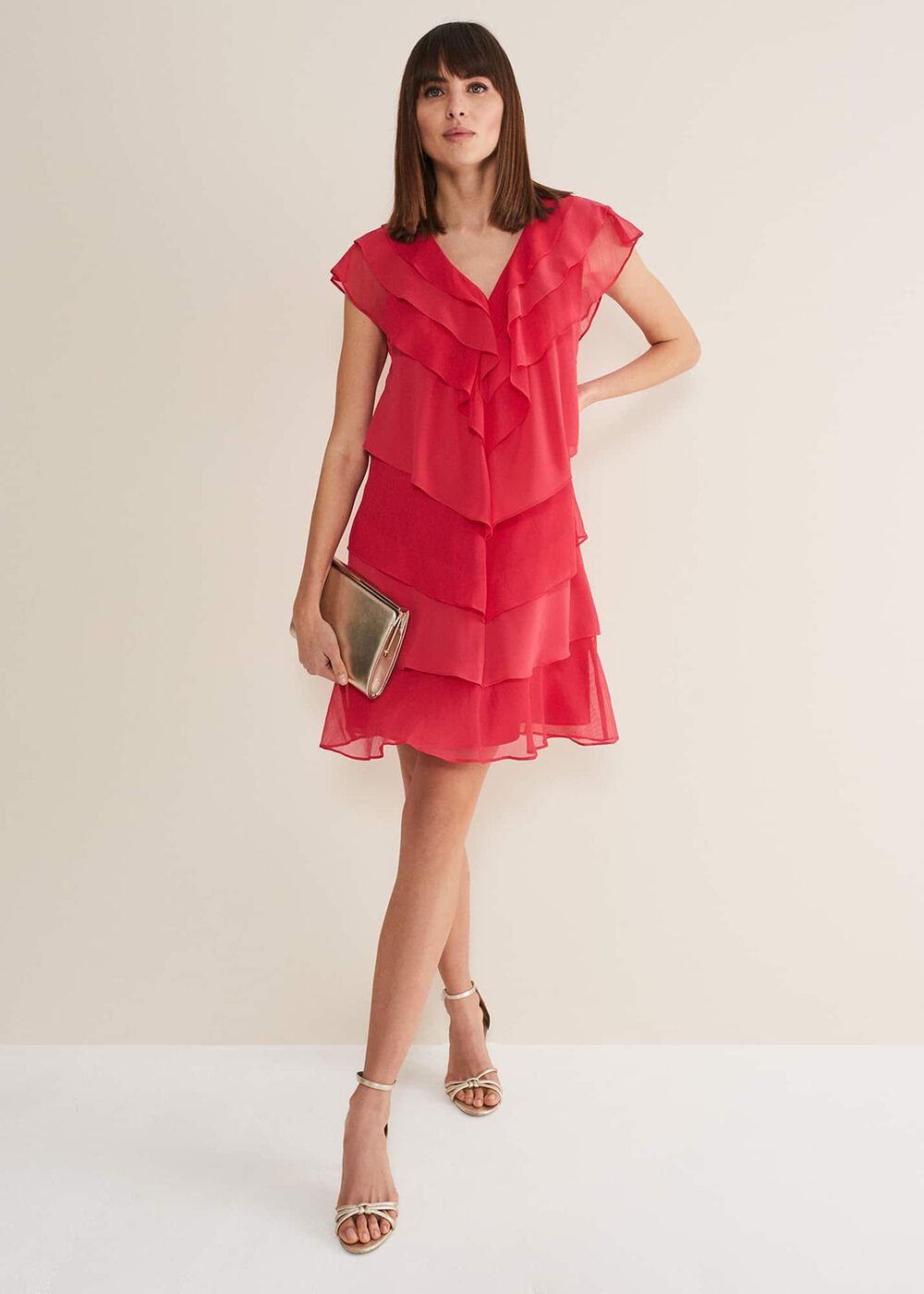 Sage Pleated Ruffle Mini Dress Raspberry