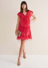 Sage Pleated Ruffle Mini Dress Raspberry