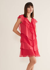 Sage Pleated Ruffle Mini Dress Raspberry
