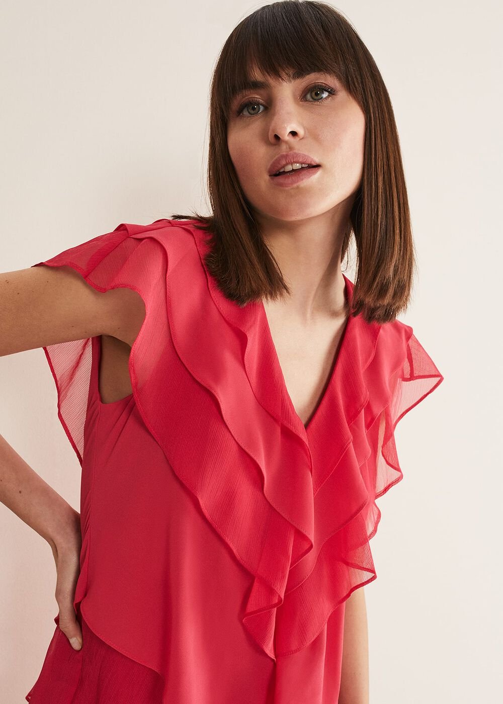 Sage Pleated Ruffle Mini Dress Raspberry