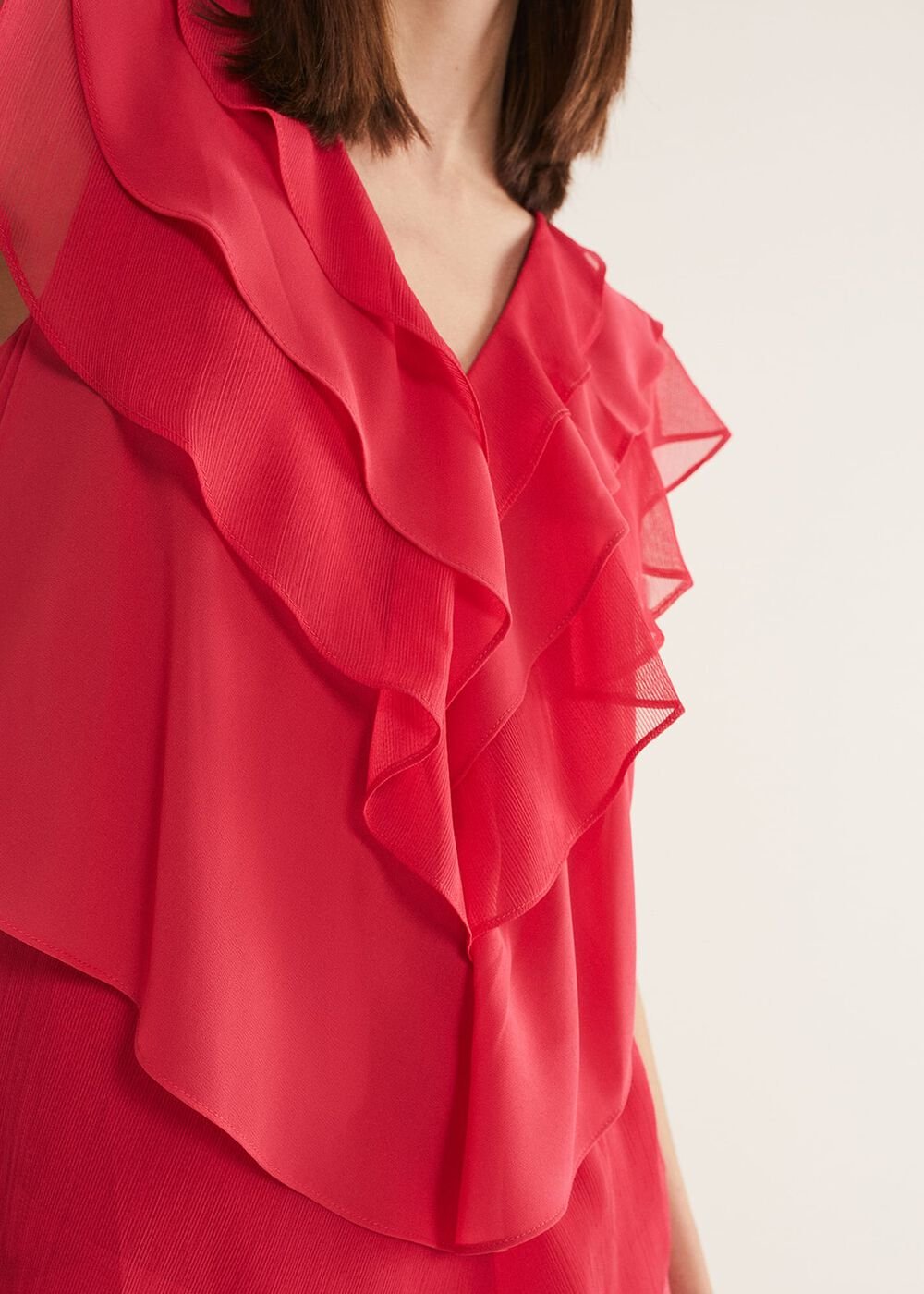 Sage Pleated Ruffle Mini Dress Raspberry