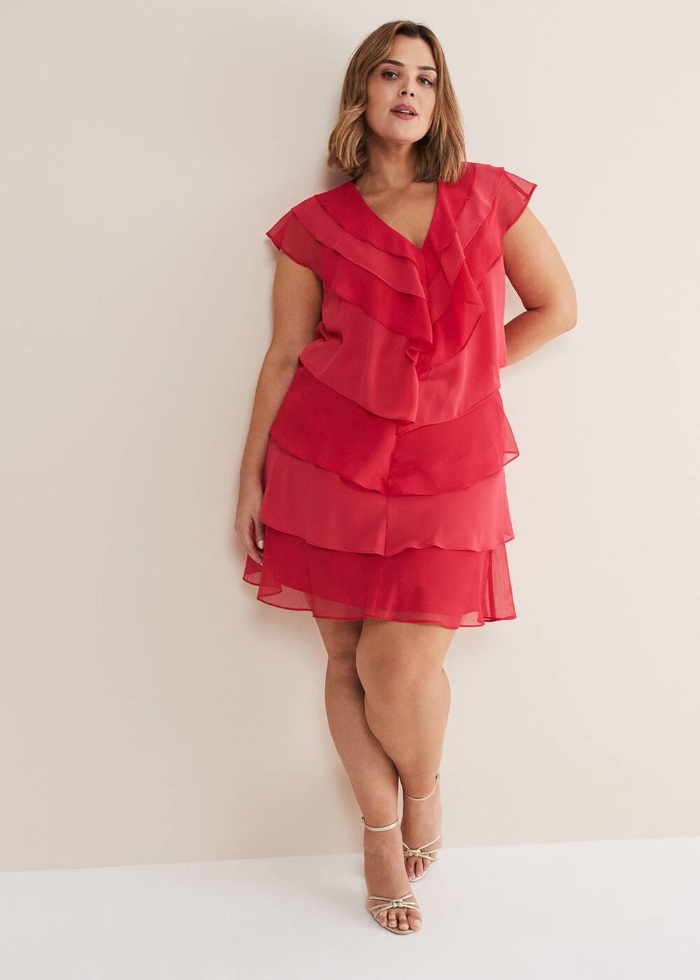 Sage Pleated Ruffle Mini Dress Raspberry