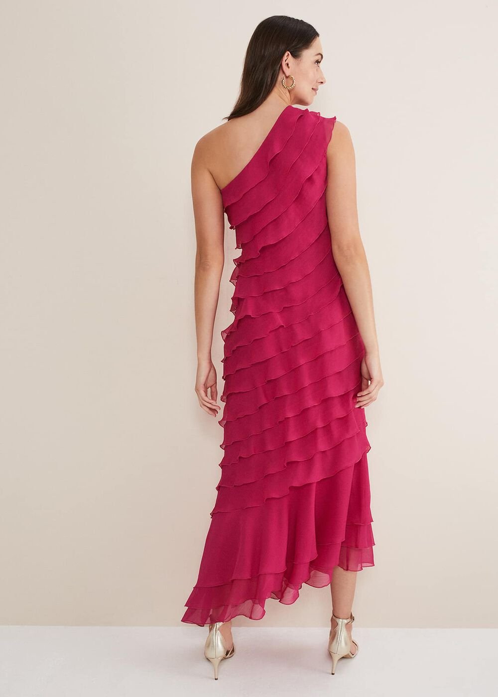 Kelsey Layered One Shoulder Maxi Dress Fuschia