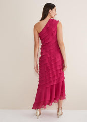 Kelsey Layered One Shoulder Maxi Dress Fuschia