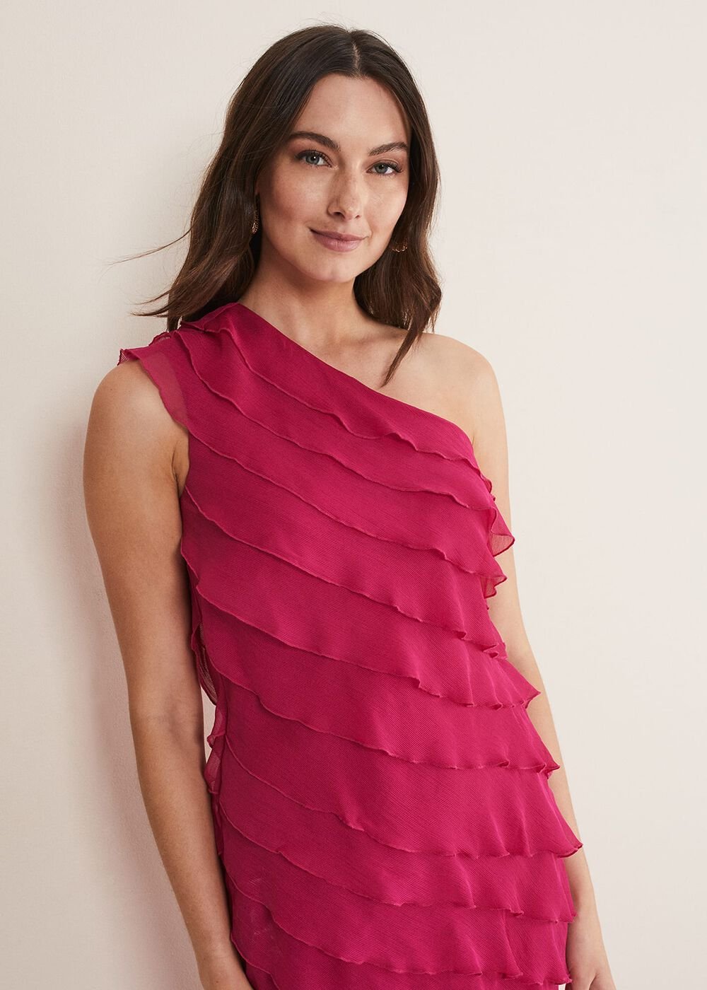 Kelsey Layered One Shoulder Maxi Dress Fuschia