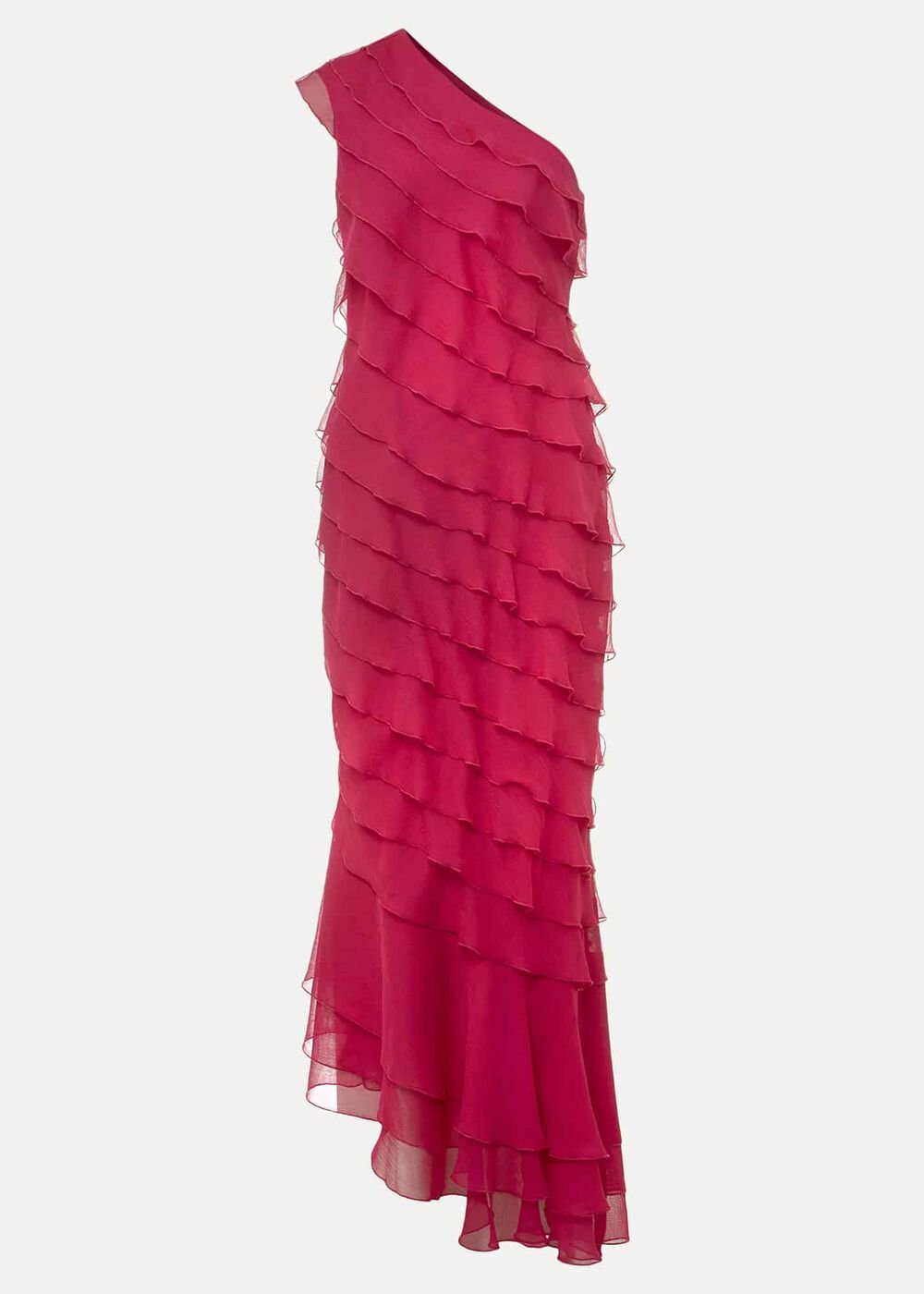 Kelsey Layered One Shoulder Maxi Dress Fuschia