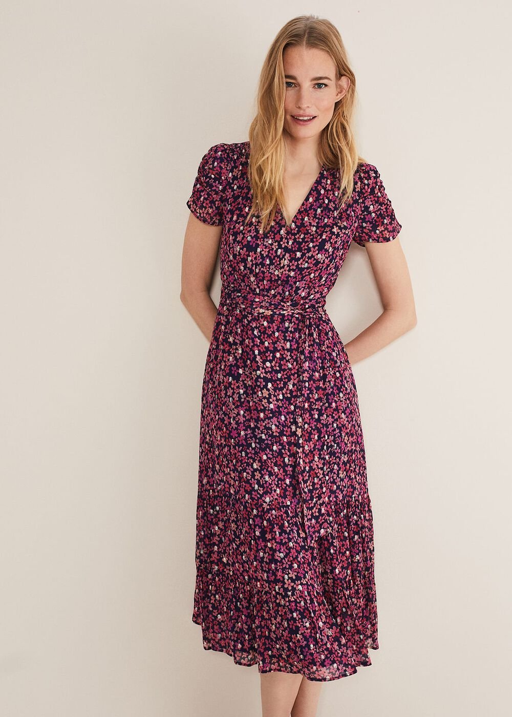 Azalea Ditsy Short Sleeve Midi Dress Pink/Multi