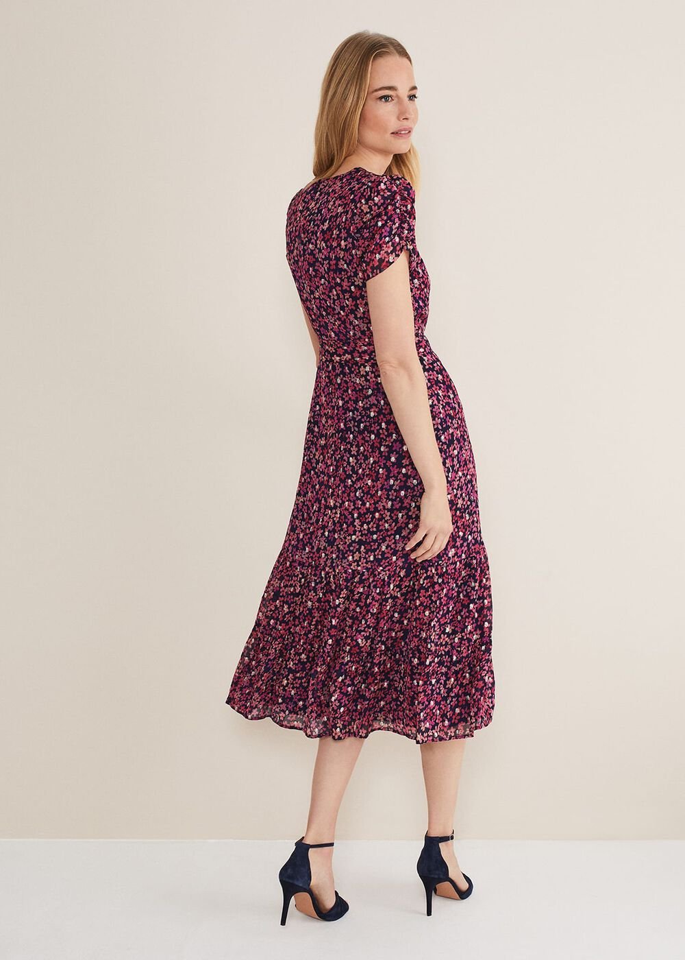 Azalea Ditsy Short Sleeve Midi Dress Pink/Multi