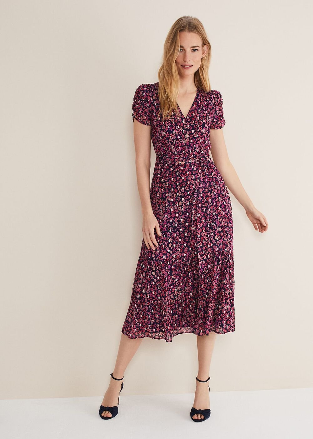 Azalea Ditsy Short Sleeve Midi Dress Pink/Multi