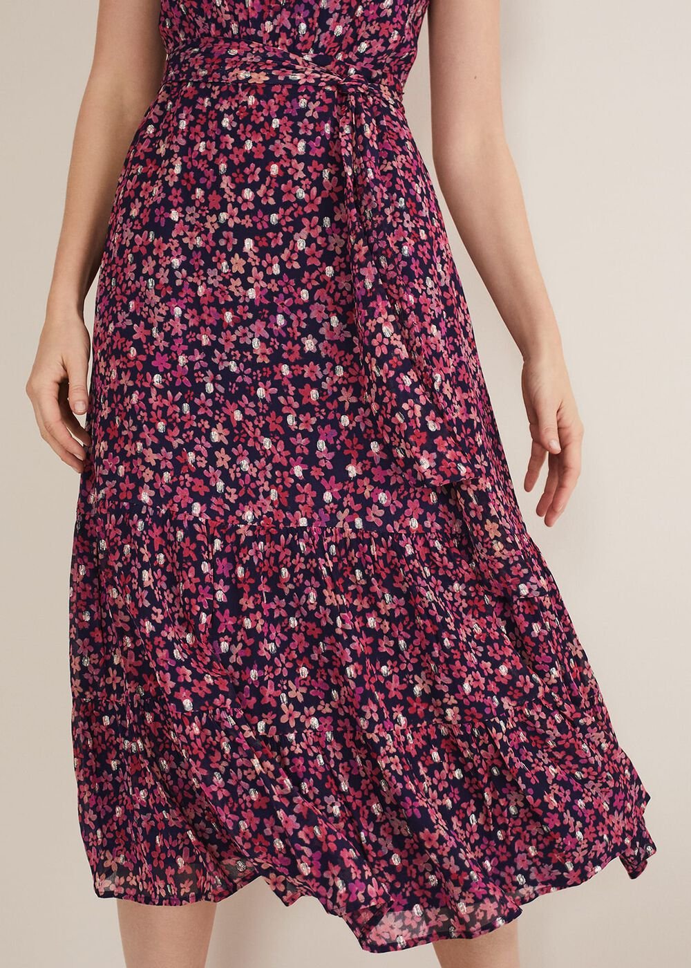 Azalea Ditsy Short Sleeve Midi Dress Pink/Multi