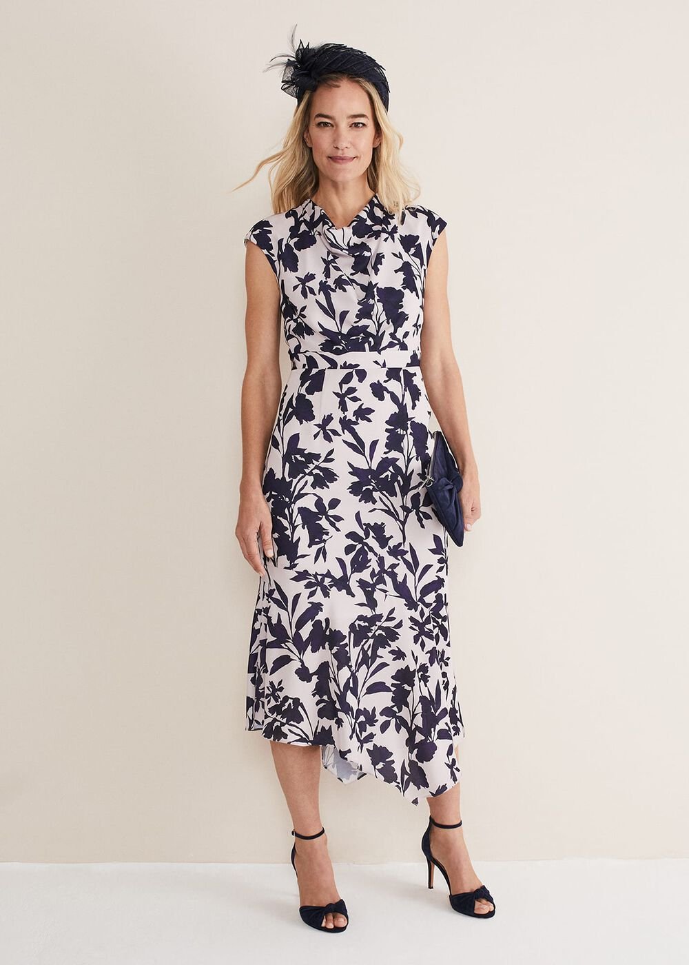 Willow Floral Cowl Neck Midi Dress Latte/Multi