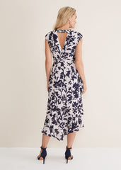 Willow Floral Cowl Neck Midi Dress Latte/Multi