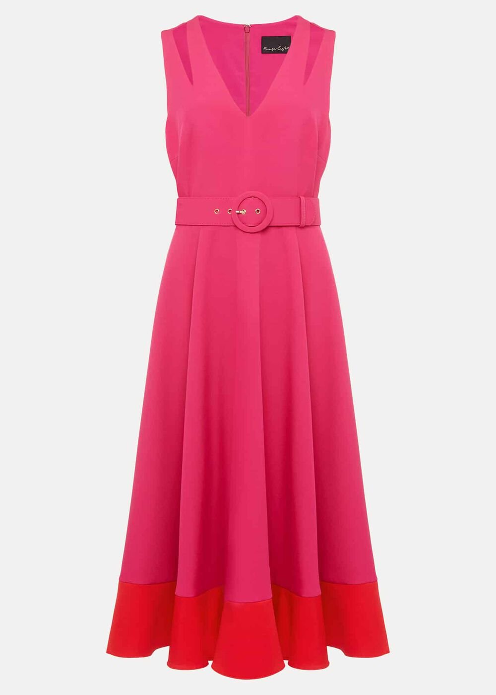 Raquel Belted Fit And Flare Dress Fuchsia/Red