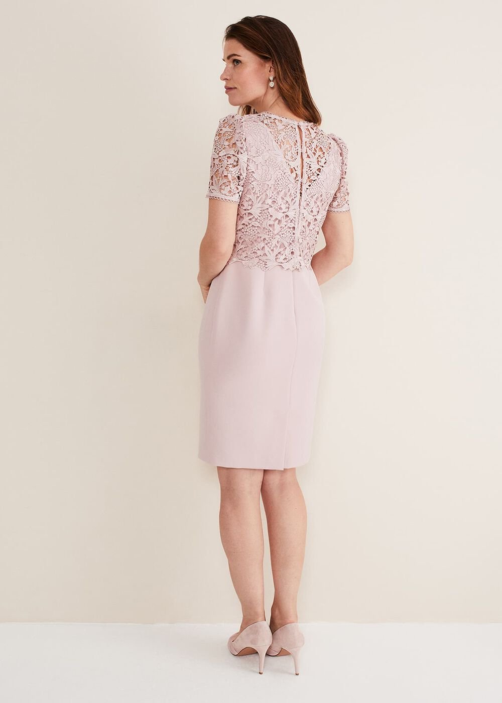 Pale Pink Midi Dress with Detachable Lace Overlay Top Antique Rose
