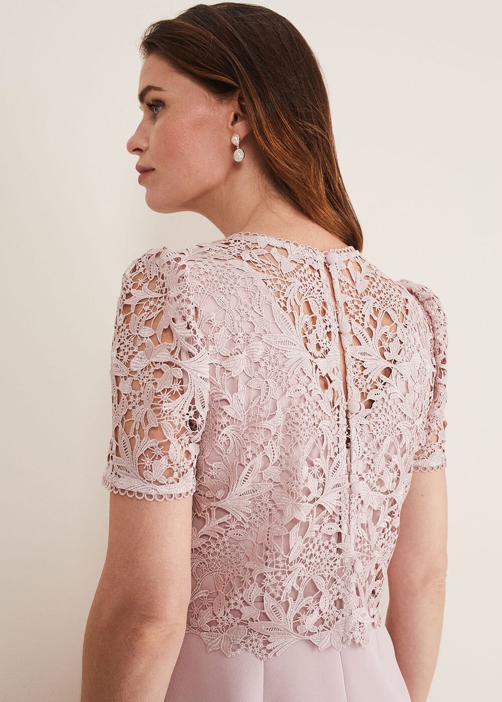 Pale Pink Midi Dress with Detachable Lace Overlay Top Antique Rose