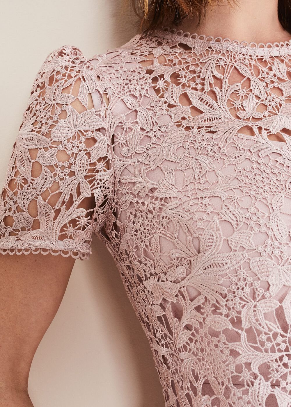 Pale Pink Midi Dress with Detachable Lace Overlay Top Antique Rose