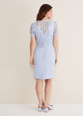 Light Blue Lace Midi Dress with Detachable Bodice Light Cornflower