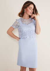 Light Blue Lace Midi Dress with Detachable Bodice Light Cornflower