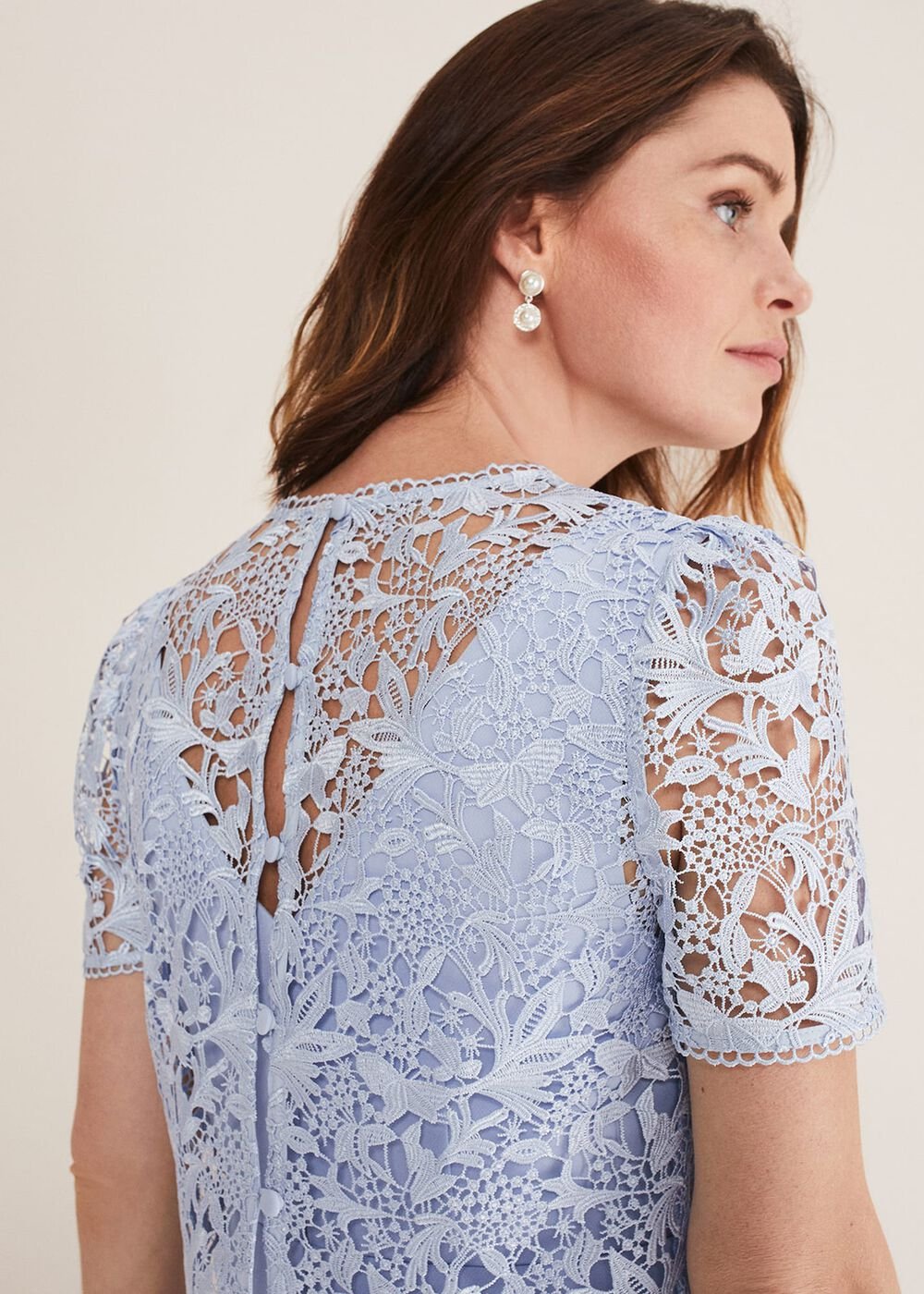 Light Blue Lace Midi Dress with Detachable Bodice Light Cornflower