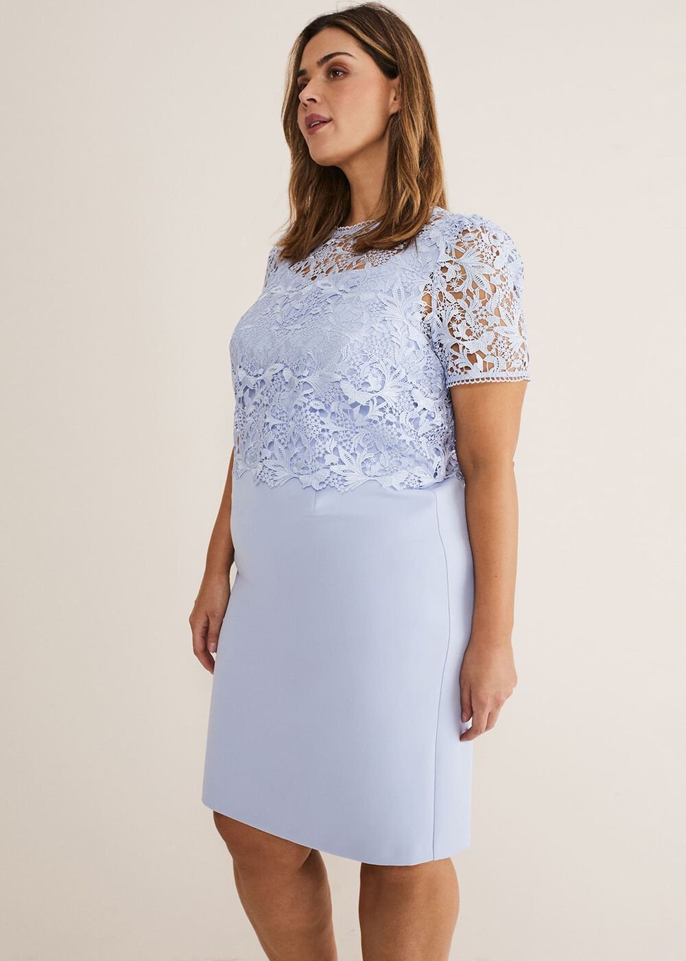 Light Blue Lace Midi Dress with Detachable Bodice Light Cornflower