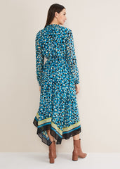 Juno Border Hem Midi Dress Blue/Multi