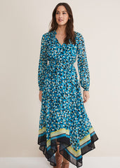 Juno Border Hem Midi Dress Blue/Multi