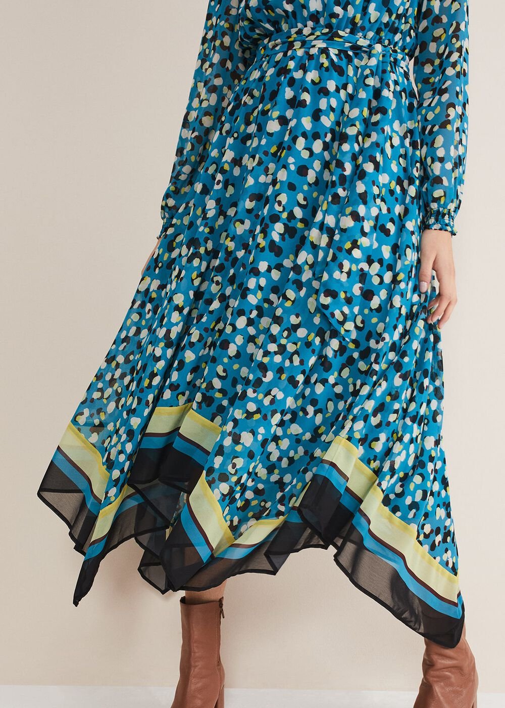 Juno Border Hem Midi Dress Blue/Multi