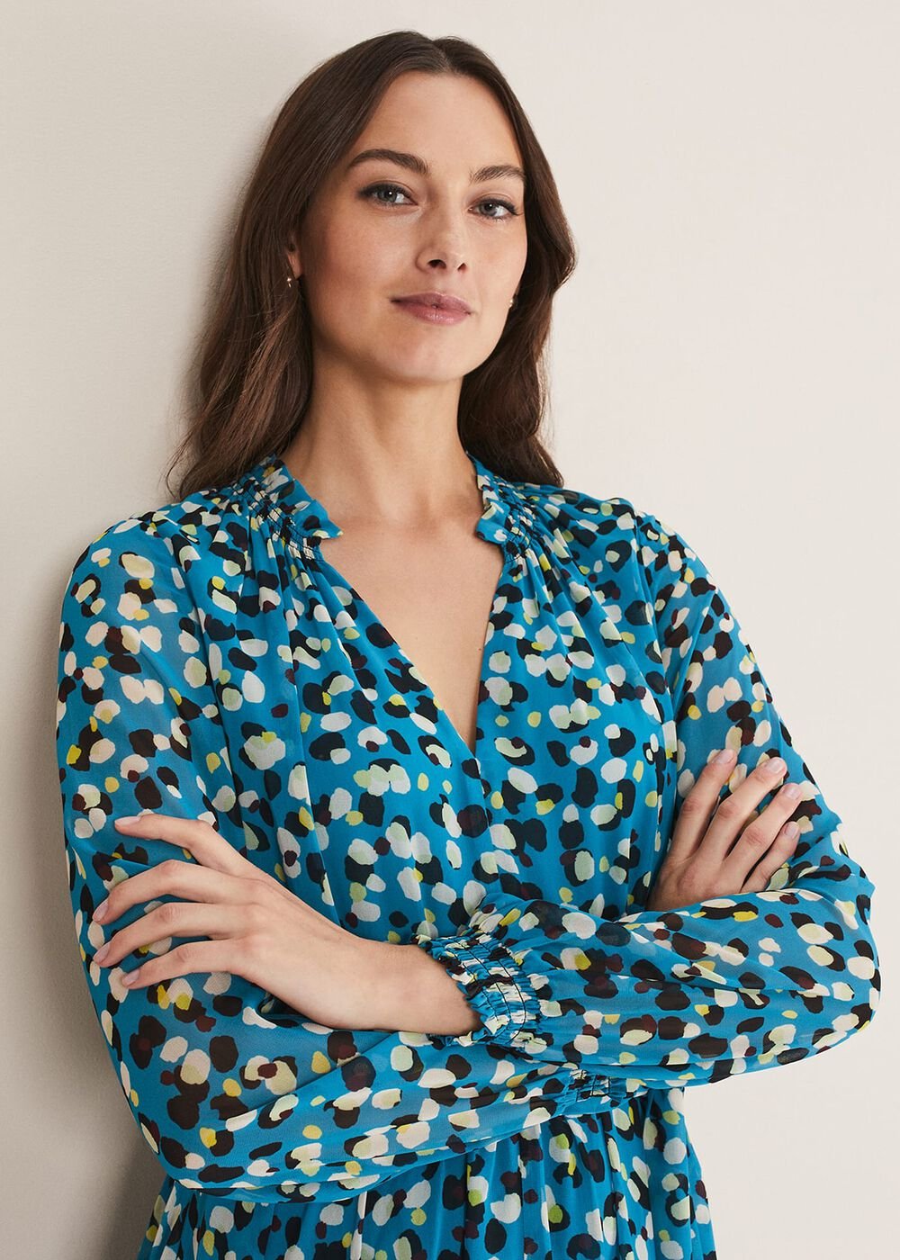 Juno Border Hem Midi Dress Blue/Multi
