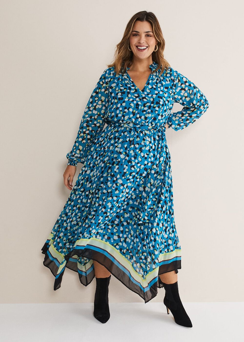 Juno Border Hem Midi Dress Blue/Multi